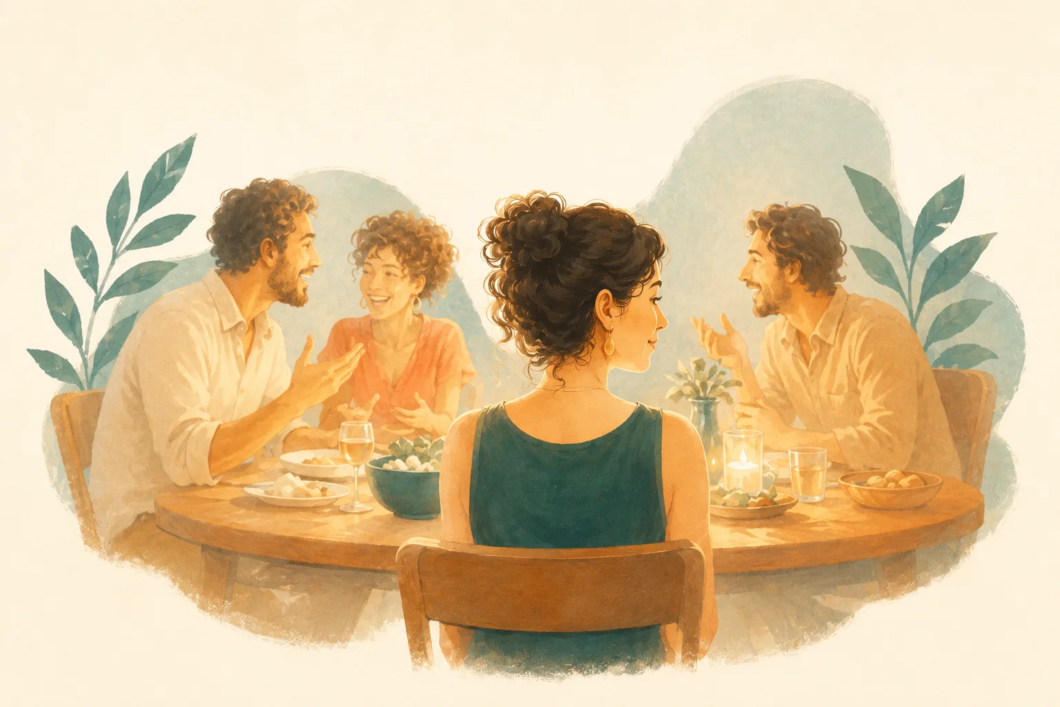 Pessoa à mesa entendendo a conversa em francês e sem conseguir entrar nela